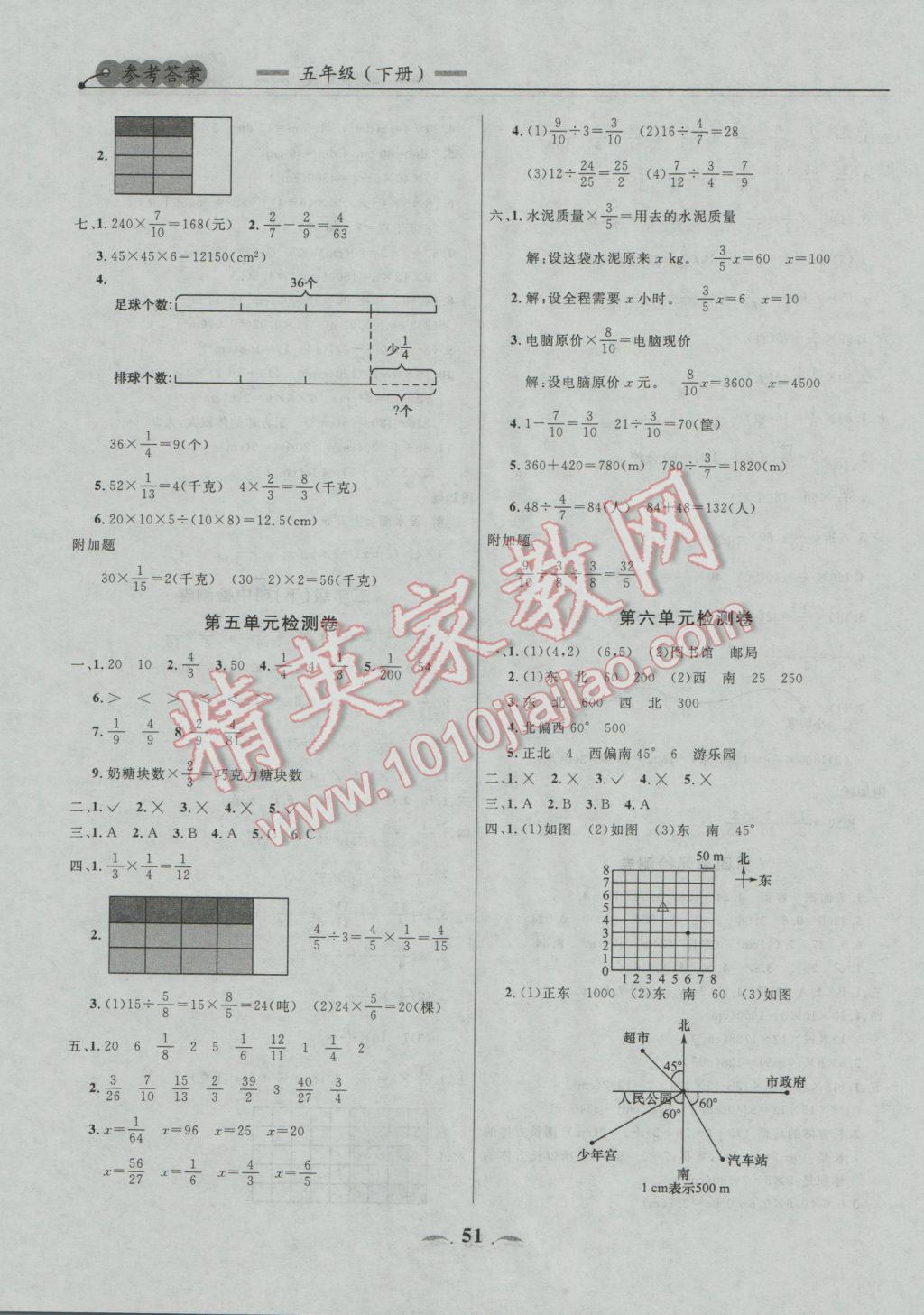 2017年點(diǎn)石成金金牌每課通五年級數(shù)學(xué)下冊北師大版 單元檢測卷參考答案第11頁