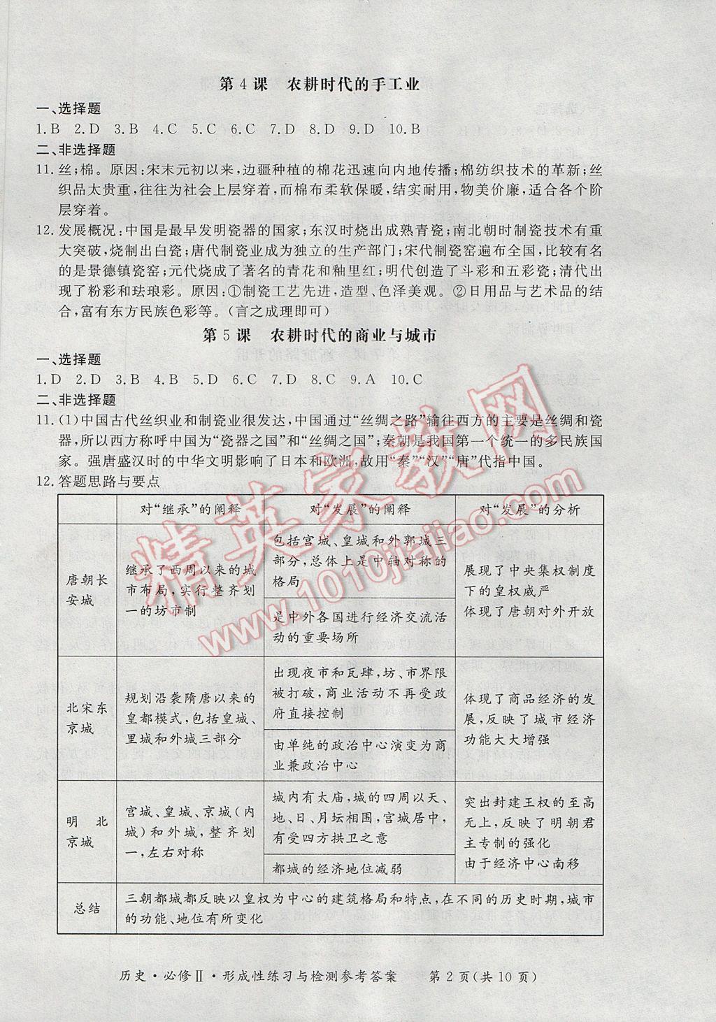 新課標(biāo)形成性練習(xí)與檢測(cè)歷史必修2岳麓版 參考答案第2頁(yè)