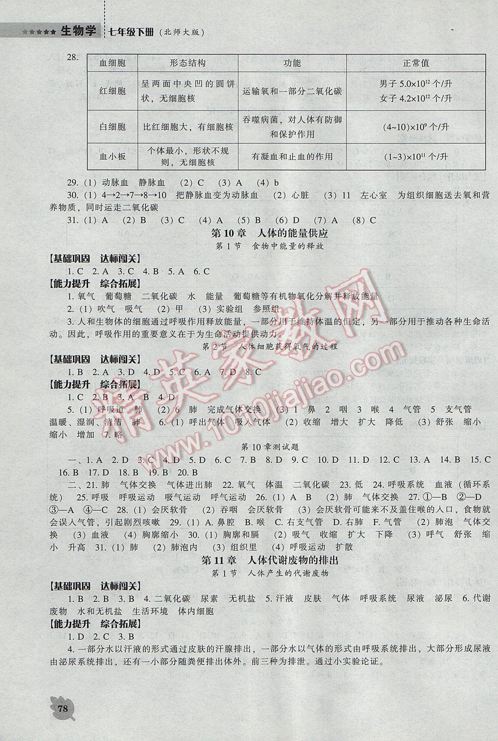 2017年新课程生物学能力培养七年级下册北师大版 参考答案第3页