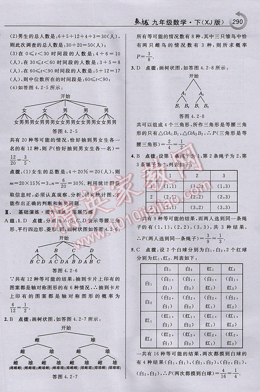 2017年特高级教师点拨九年级数学下册湘教版 参考答案第92页