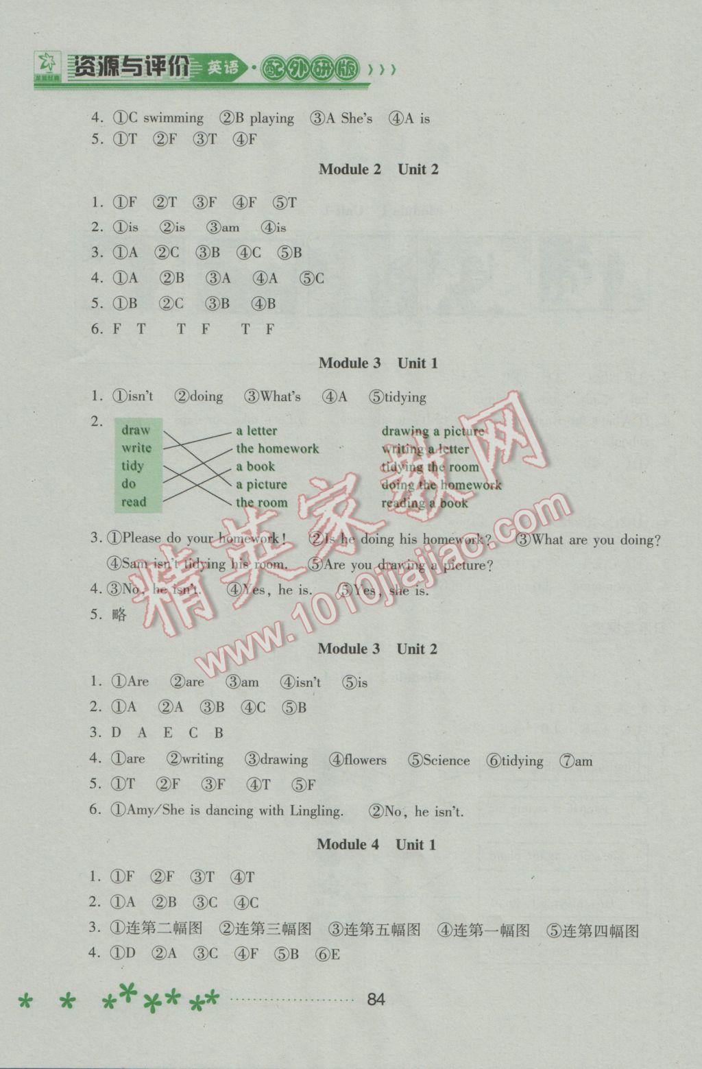 2017年資源與評價二年級英語下冊外研版 參考答案第2頁