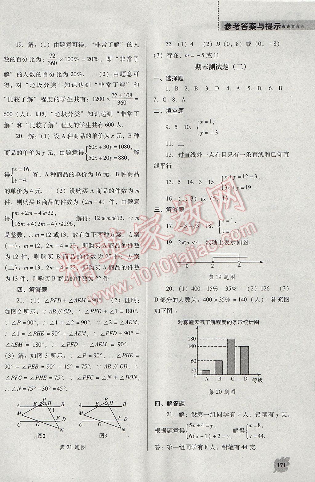 2017年新课程数学能力培养七年级下册人教版D版 参考答案第21页