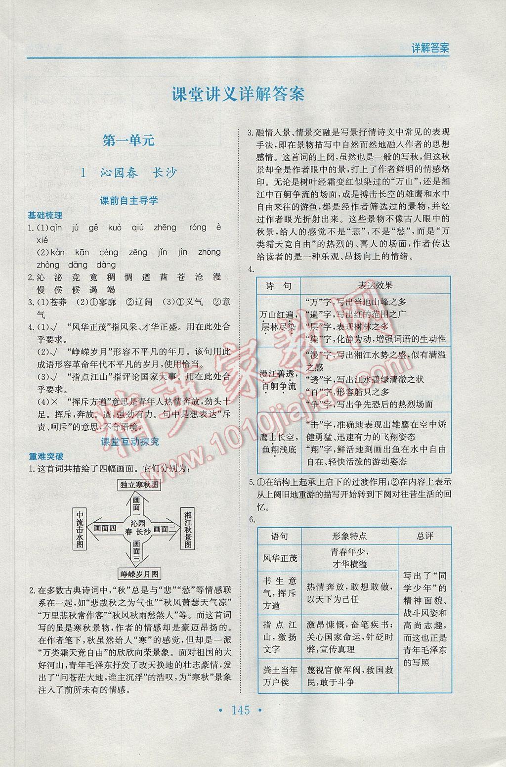 新编高中同步作业语文必修1人教版 参考答案第1页