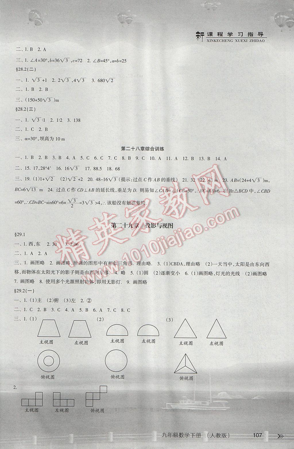 2017年新課程學(xué)習(xí)指導(dǎo)九年級數(shù)學(xué)下冊人教版南方出版社 參考答案第6頁