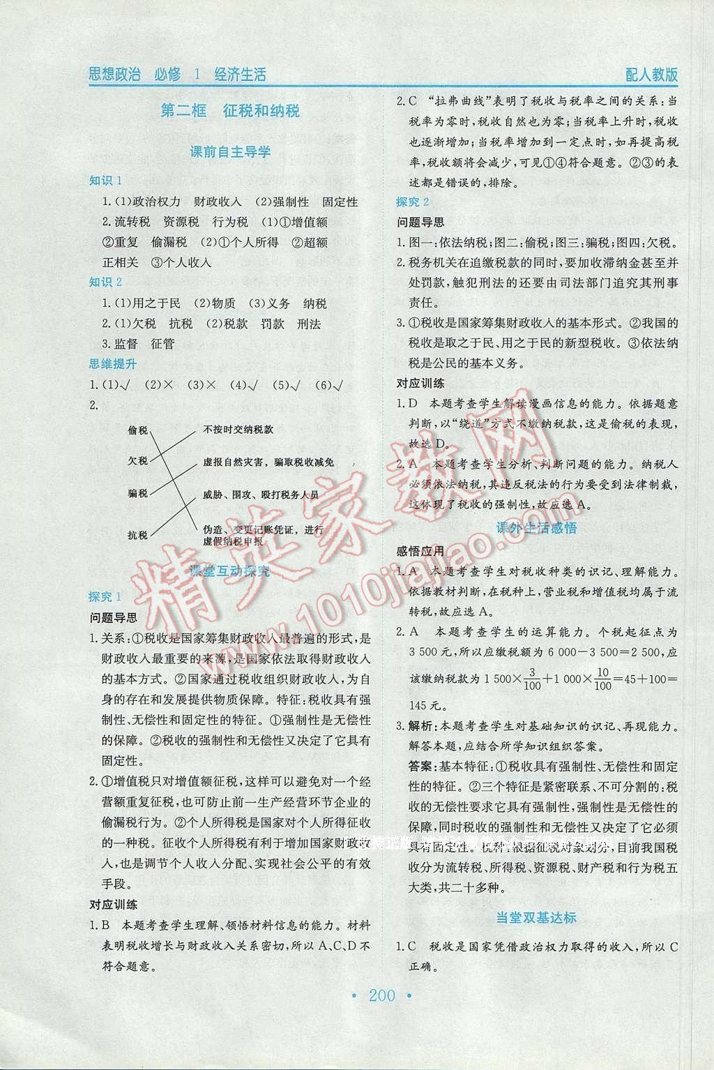 新編高中同步作業(yè)思想政治必修1人教版 參考答案第20頁(yè)