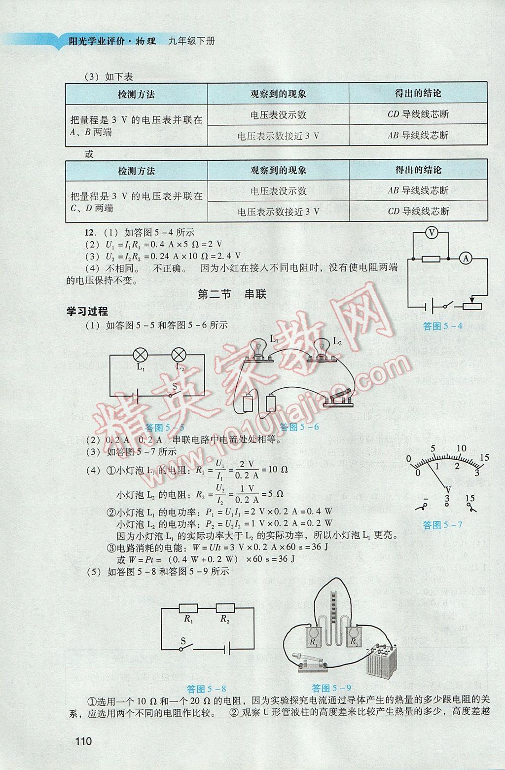 2017年陽光學(xué)業(yè)評價九年級物理下冊人教版 參考答案第12頁