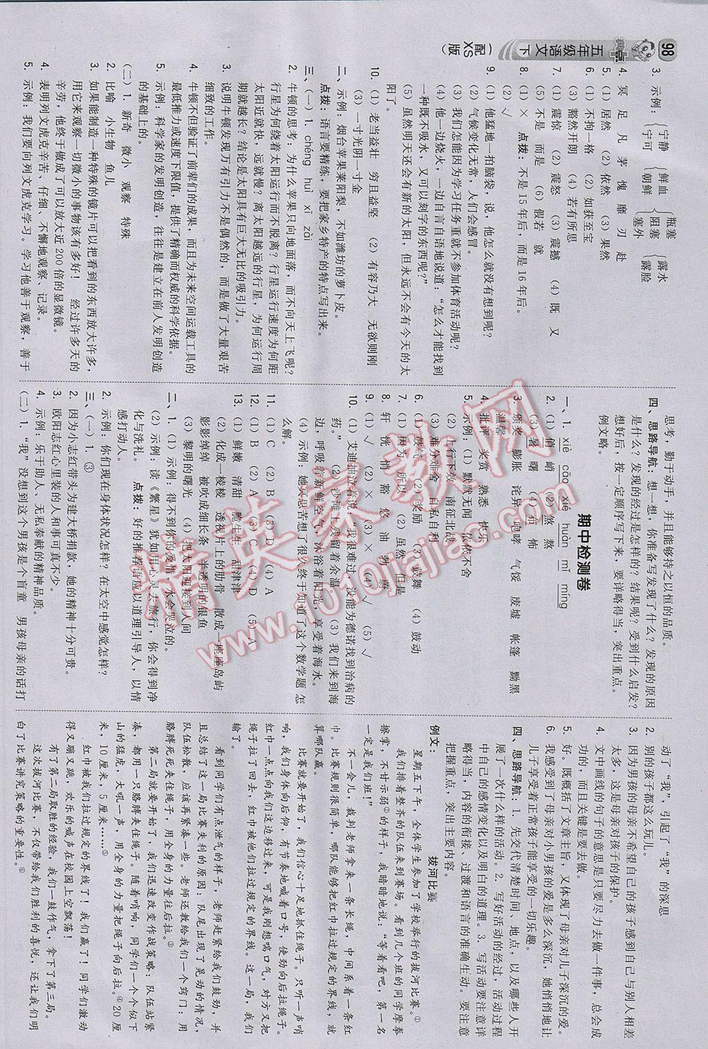 2017年綜合應(yīng)用創(chuàng)新題典中點(diǎn)五年級(jí)語(yǔ)文下冊(cè)西師大版 參考答案第8頁(yè)