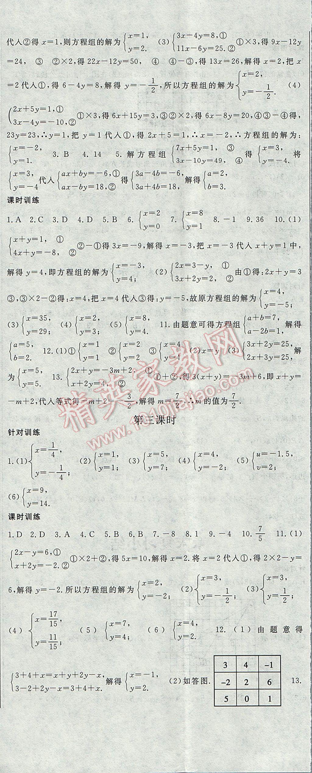 2017年名師課時(shí)計(jì)劃七年級(jí)數(shù)學(xué)下冊(cè) 參考答案第11頁(yè)