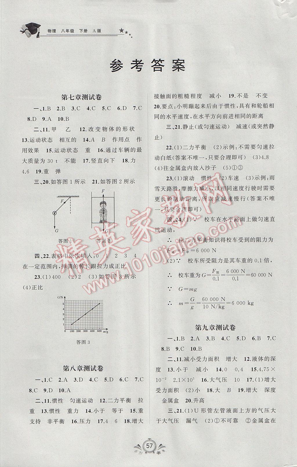 2017年新课程学习与测评单元双测八年级物理下册A版 参考答案第1页