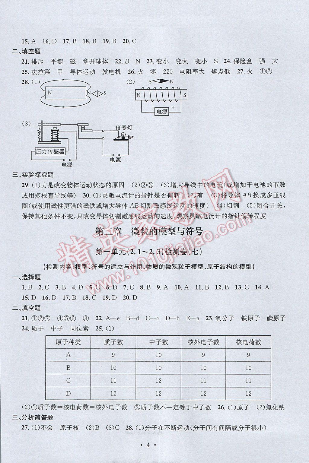 2017年習(xí)題E百檢測(cè)卷八年級(jí)科學(xué)下冊(cè)理科綜合浙教版 參考答案第4頁(yè)