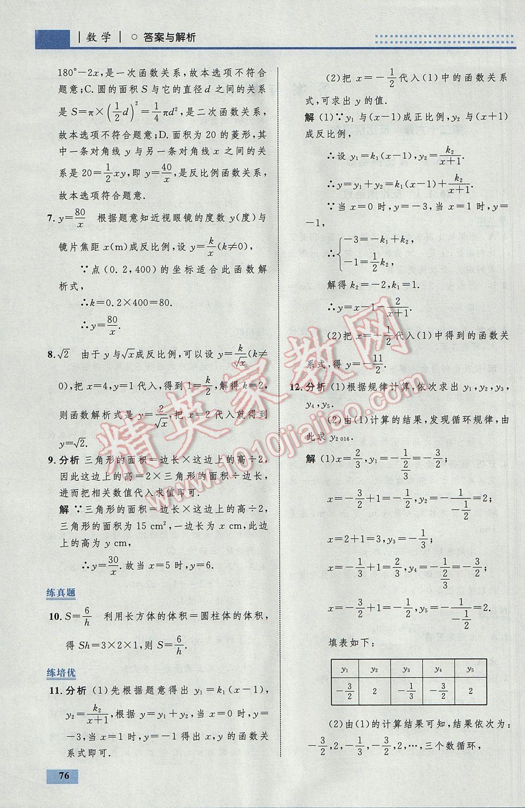 2017年初中同步學(xué)考優(yōu)化設(shè)計九年級數(shù)學(xué)下冊人教版 參考答案第2頁