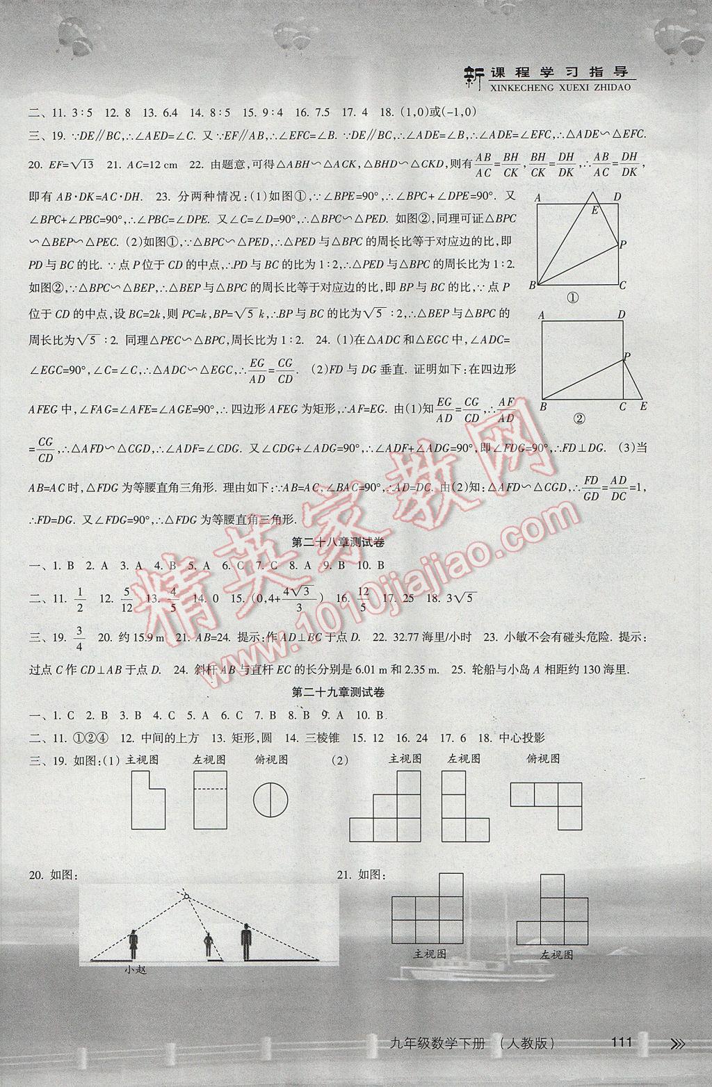 2017年新課程學(xué)習(xí)指導(dǎo)九年級(jí)數(shù)學(xué)下冊(cè)人教版南方出版社 參考答案第10頁