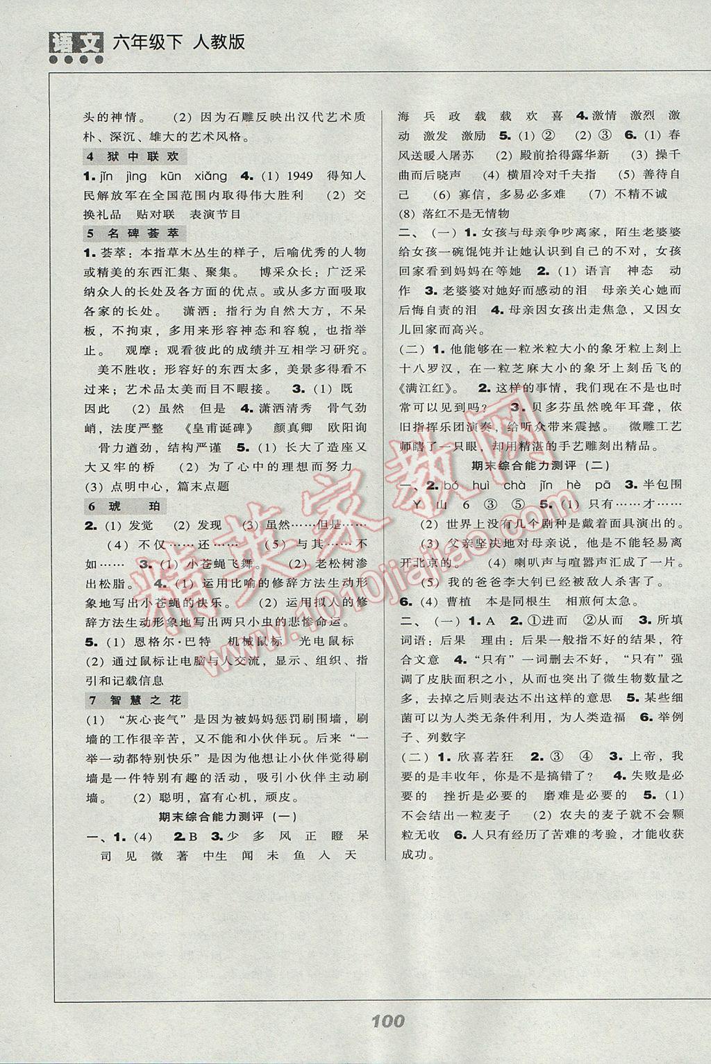 2017年新課程能力培養(yǎng)六年級語文下冊人教版 參考答案第6頁