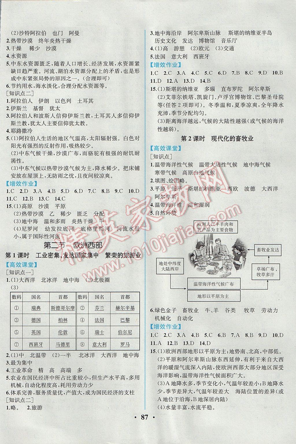 2017年人教金学典同步解析与测评七年级地理下册人教版重庆专版 参考答案第5页