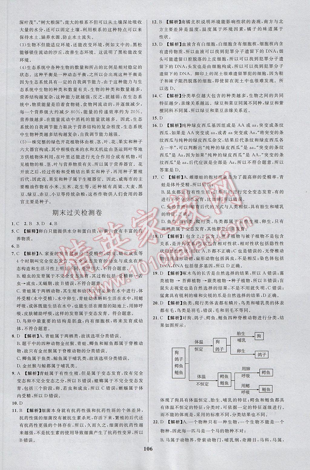 2017年天梯学案初中同步新课堂八年级生物下册 参考答案第22页