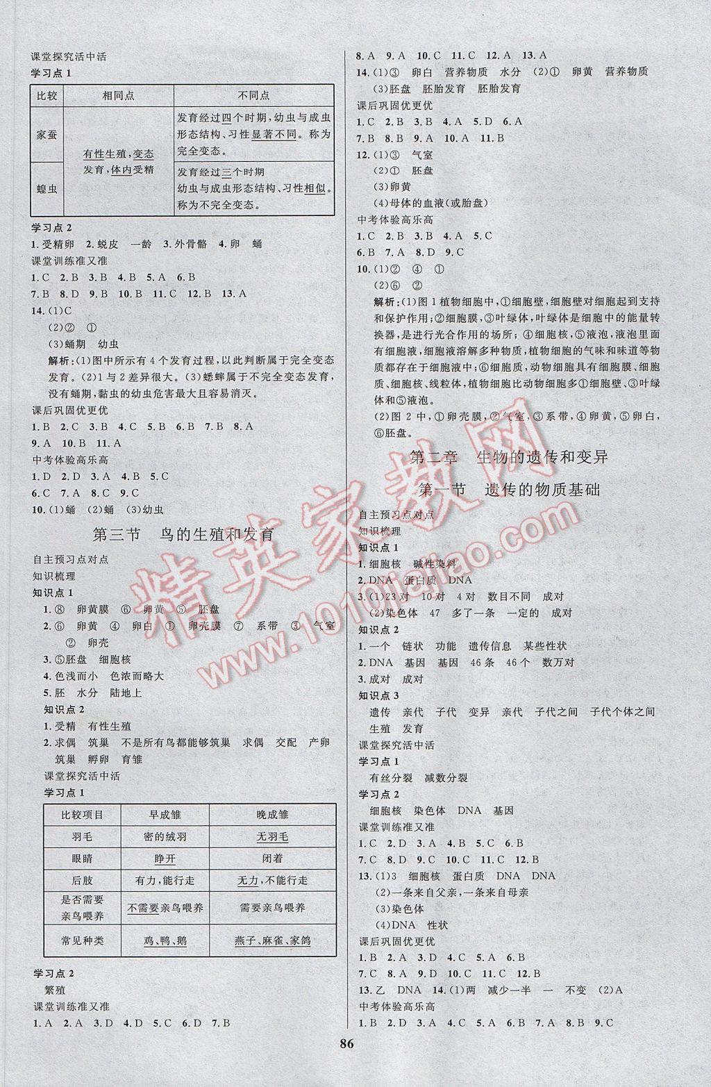 2017年天梯学案初中同步新课堂八年级生物下册 参考答案第2页