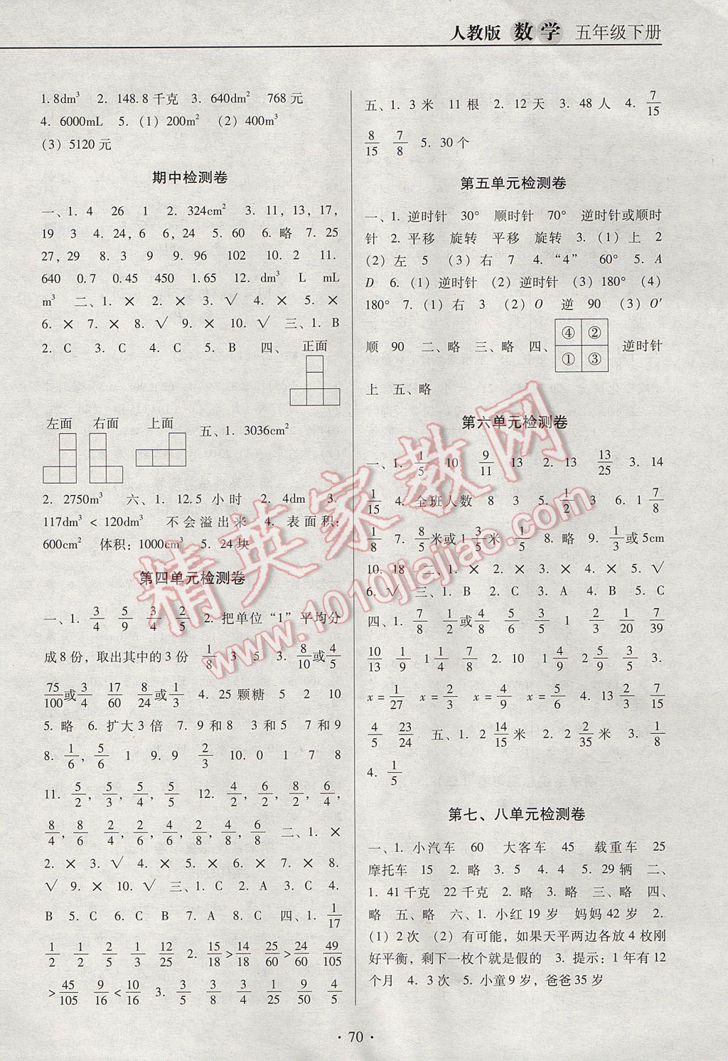 2017年名校名師培優(yōu)作業(yè)本加核心試卷五年級數(shù)學下冊人教版 參考答案第6頁