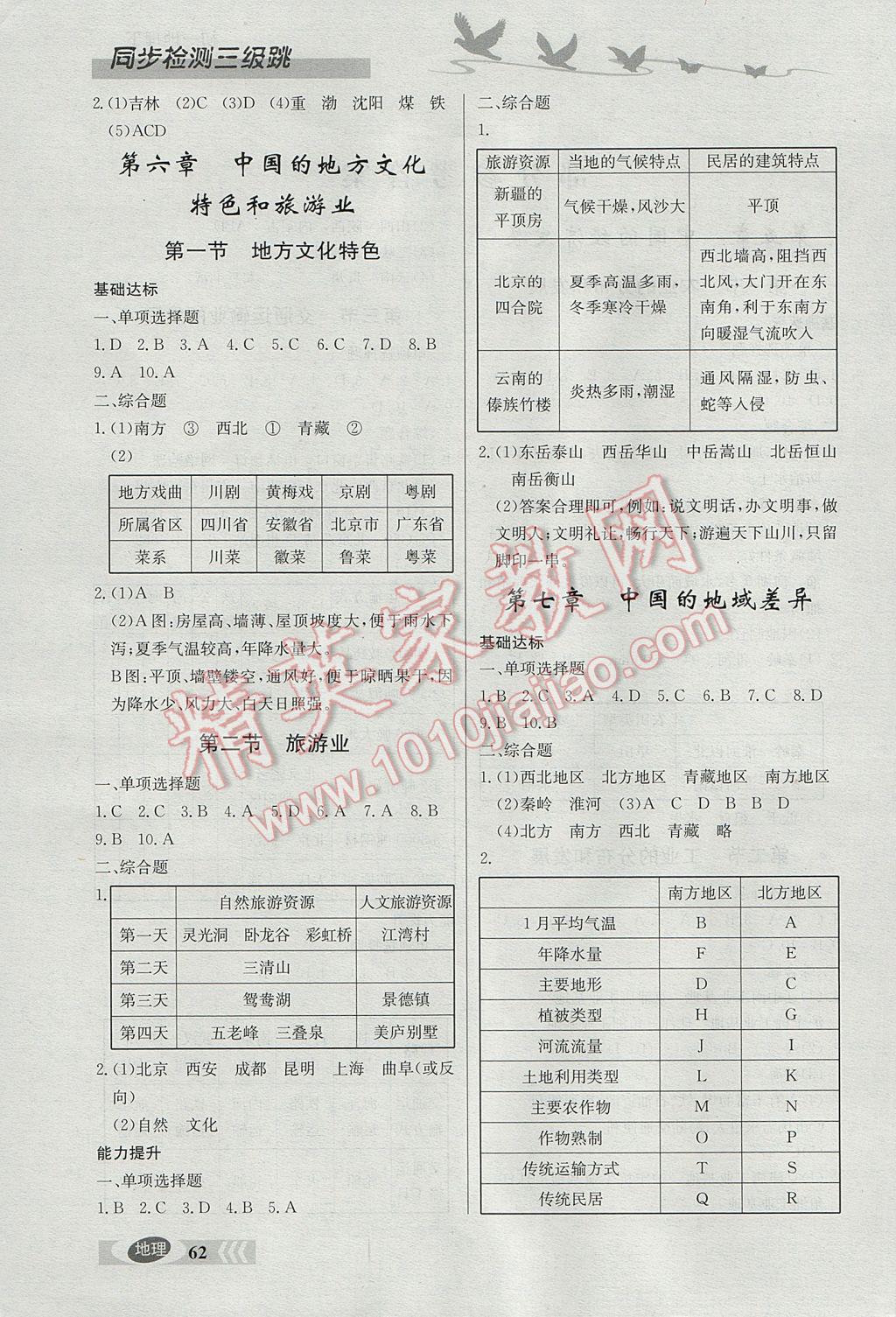 2017年同步檢測(cè)三級(jí)跳初一地理下冊(cè) 參考答案第2頁