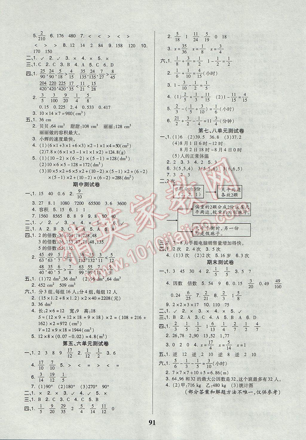 2017年培優(yōu)三好生課時(shí)作業(yè)五年級(jí)數(shù)學(xué)下冊(cè)A版 參考答案第7頁(yè)