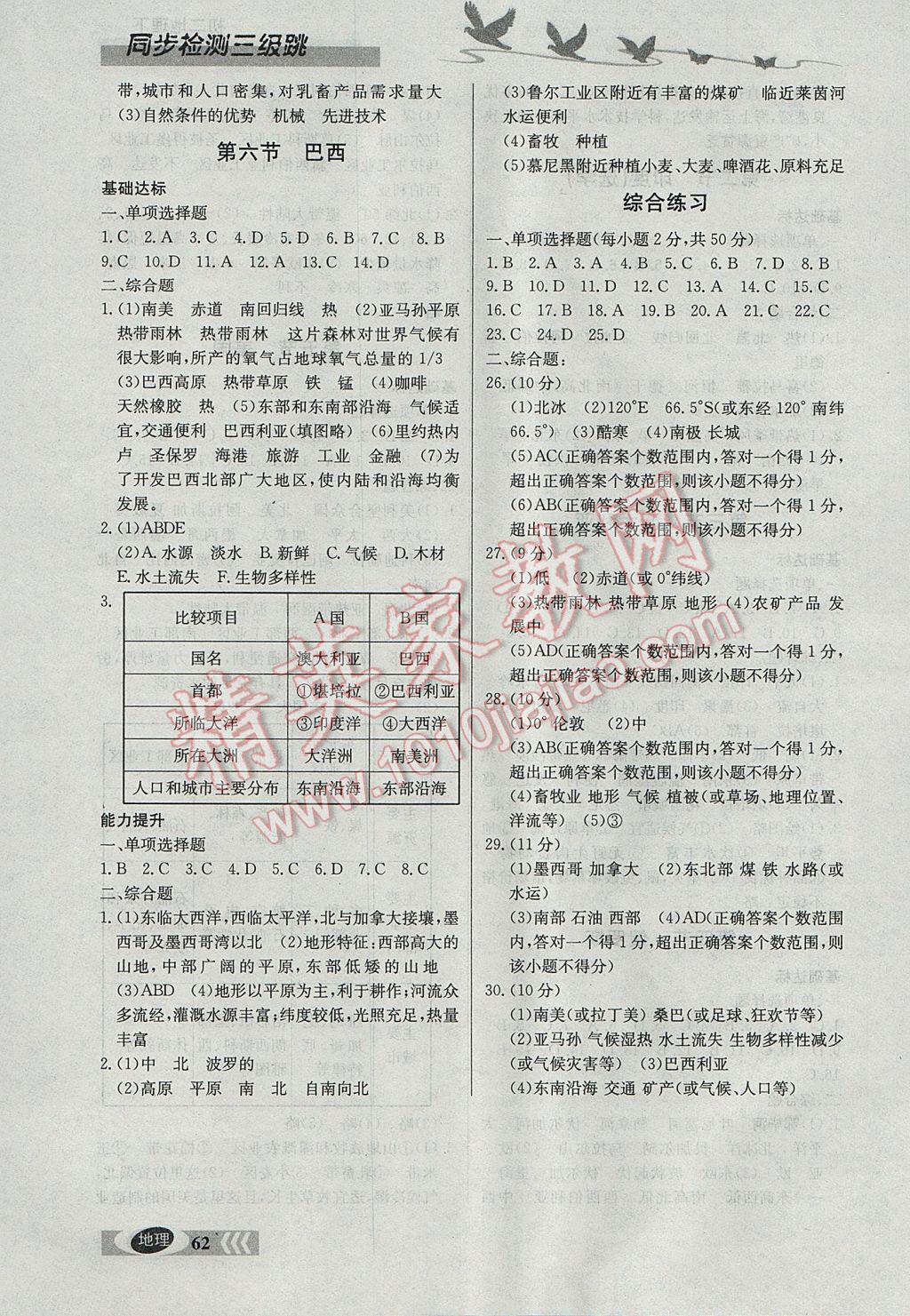 2017年同步檢測(cè)三級(jí)跳初二地理下冊(cè) 參考答案第4頁(yè)