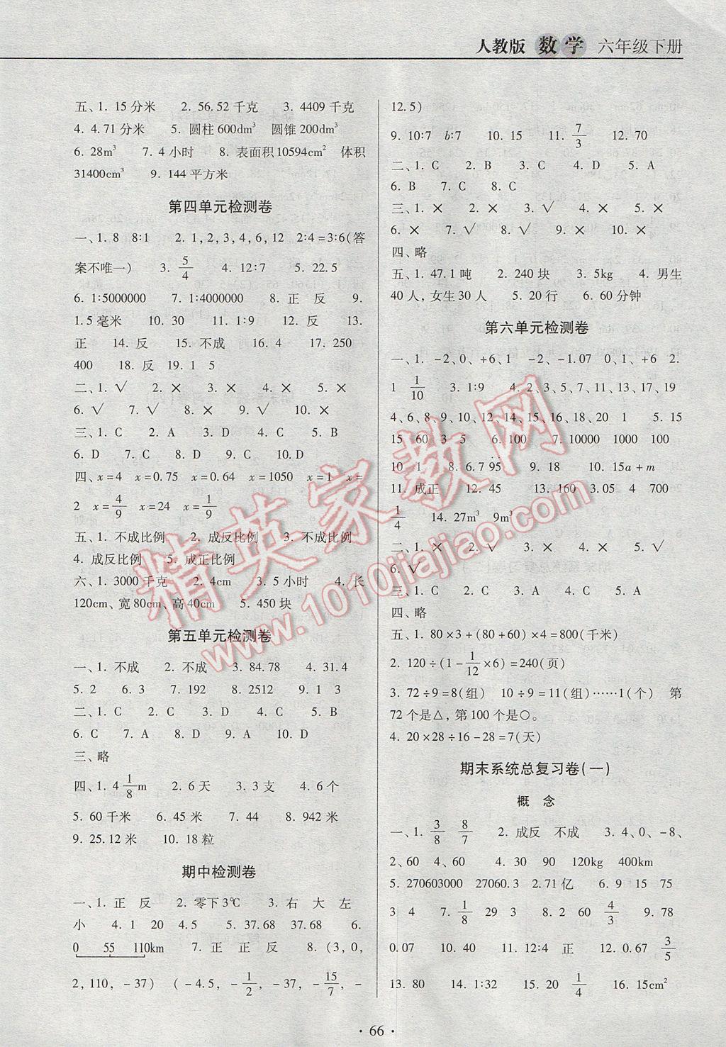 2017年名校名師培優(yōu)作業(yè)本加核心試卷六年級(jí)數(shù)學(xué)下冊(cè)人教版 參考答案第6頁(yè)