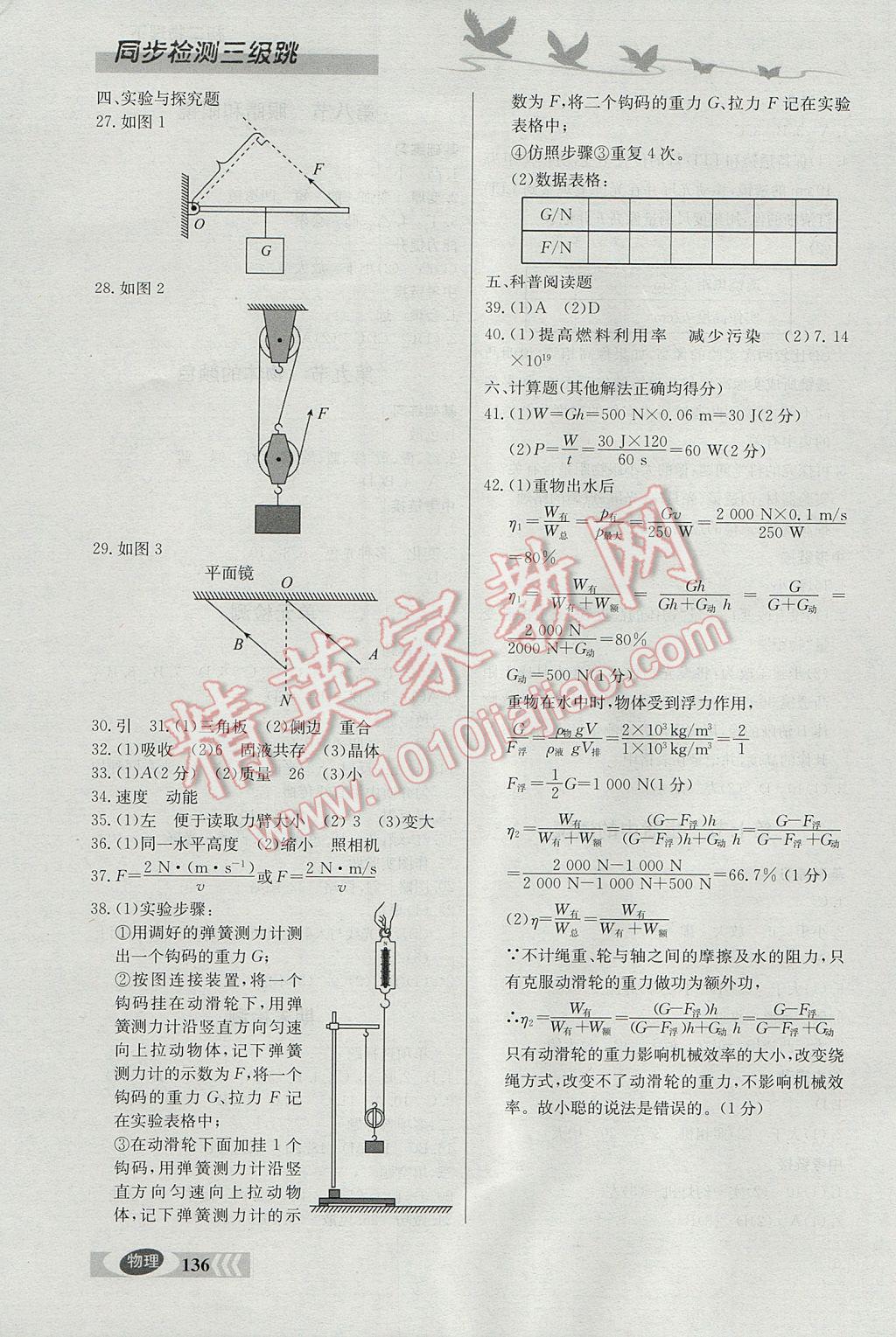 2017年同步檢測三級跳初二物理下冊 參考答案第8頁