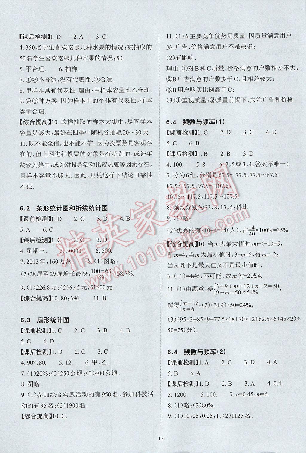 2017年课前课后快速检测七年级数学下册浙教版 参考答案第17页