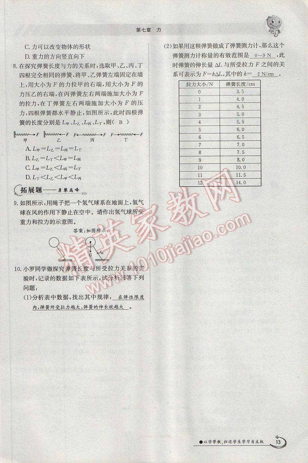 2017年金太陽導(dǎo)學(xué)案八年級物理下冊 第七章 力第13頁