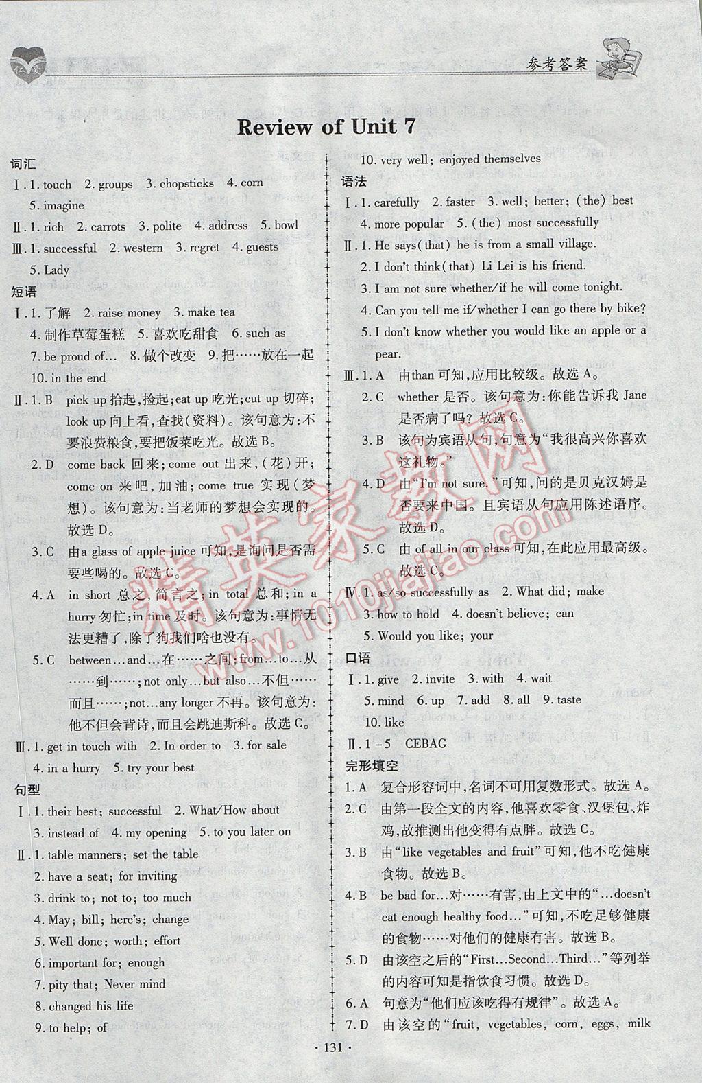 2017年仁愛英語同步練習(xí)薄八年級下冊 參考答案第19頁