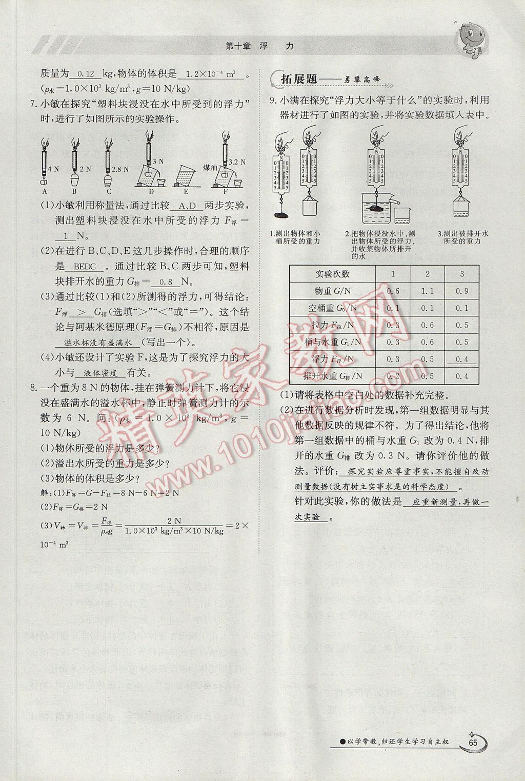 2017年金太陽導學案八年級物理下冊 第十章 浮力第102頁