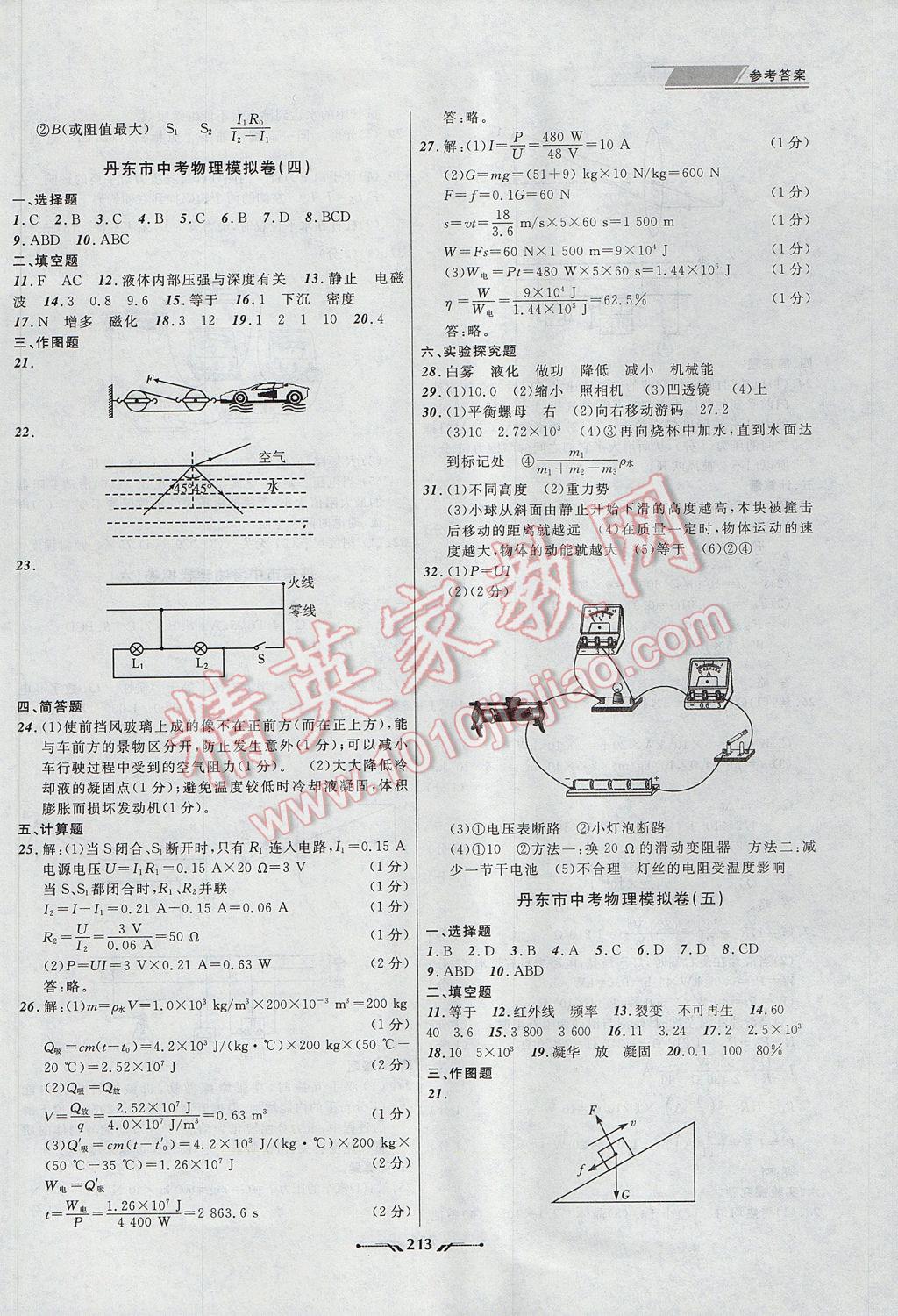 2017年中考全程復(fù)習(xí)訓(xùn)練物理丹東專版 參考答案第21頁