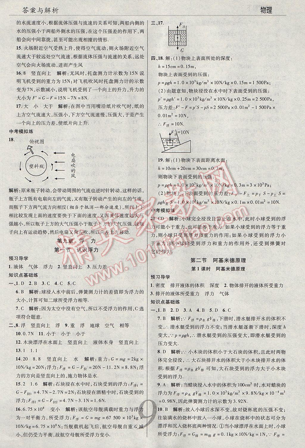 2017年一線調(diào)研學(xué)業(yè)測(cè)評(píng)八年級(jí)物理下冊(cè)滬科版 參考答案第9頁