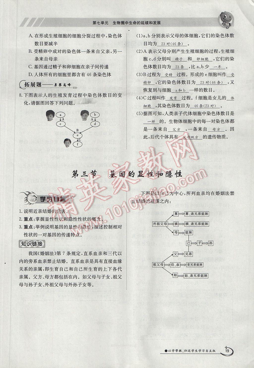 2017年金太阳导学案八年级生物下册 第七单元第19页