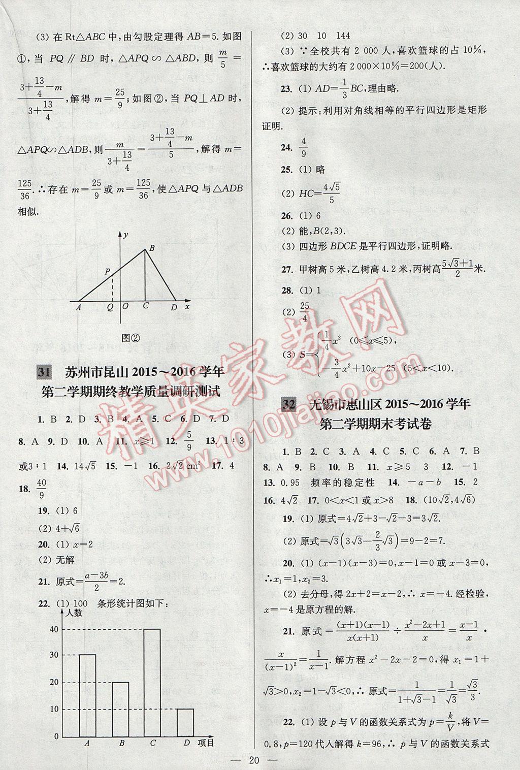 2017年亮點給力大試卷八年級數(shù)學(xué)下冊江蘇版 參考答案第20頁