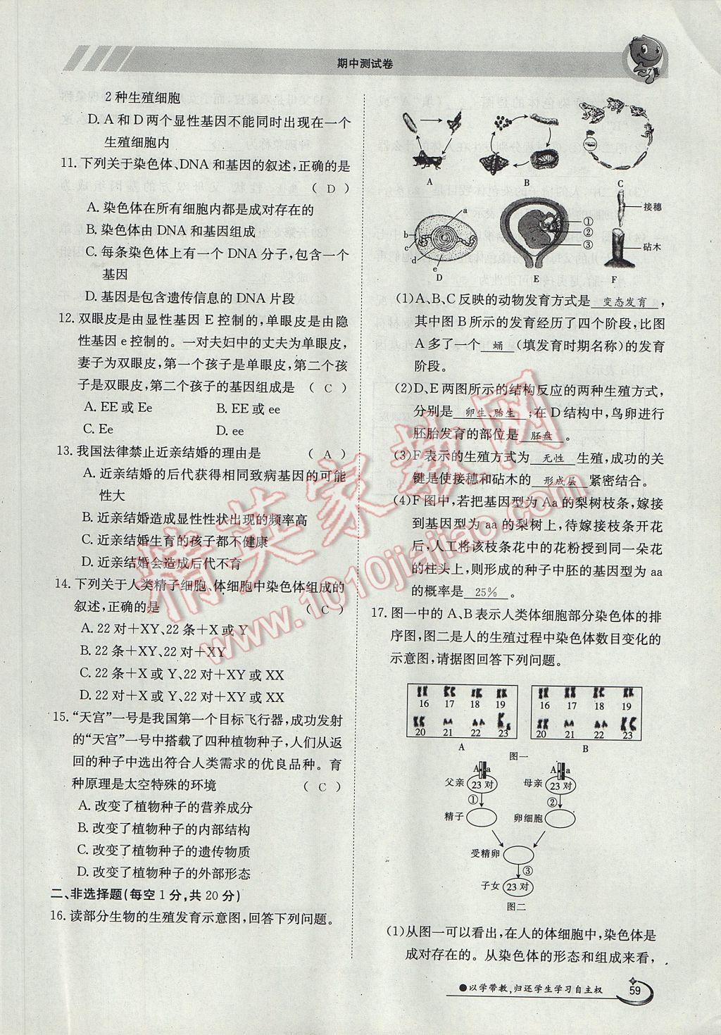 2017年金太阳导学案八年级生物下册 第八单元第59页