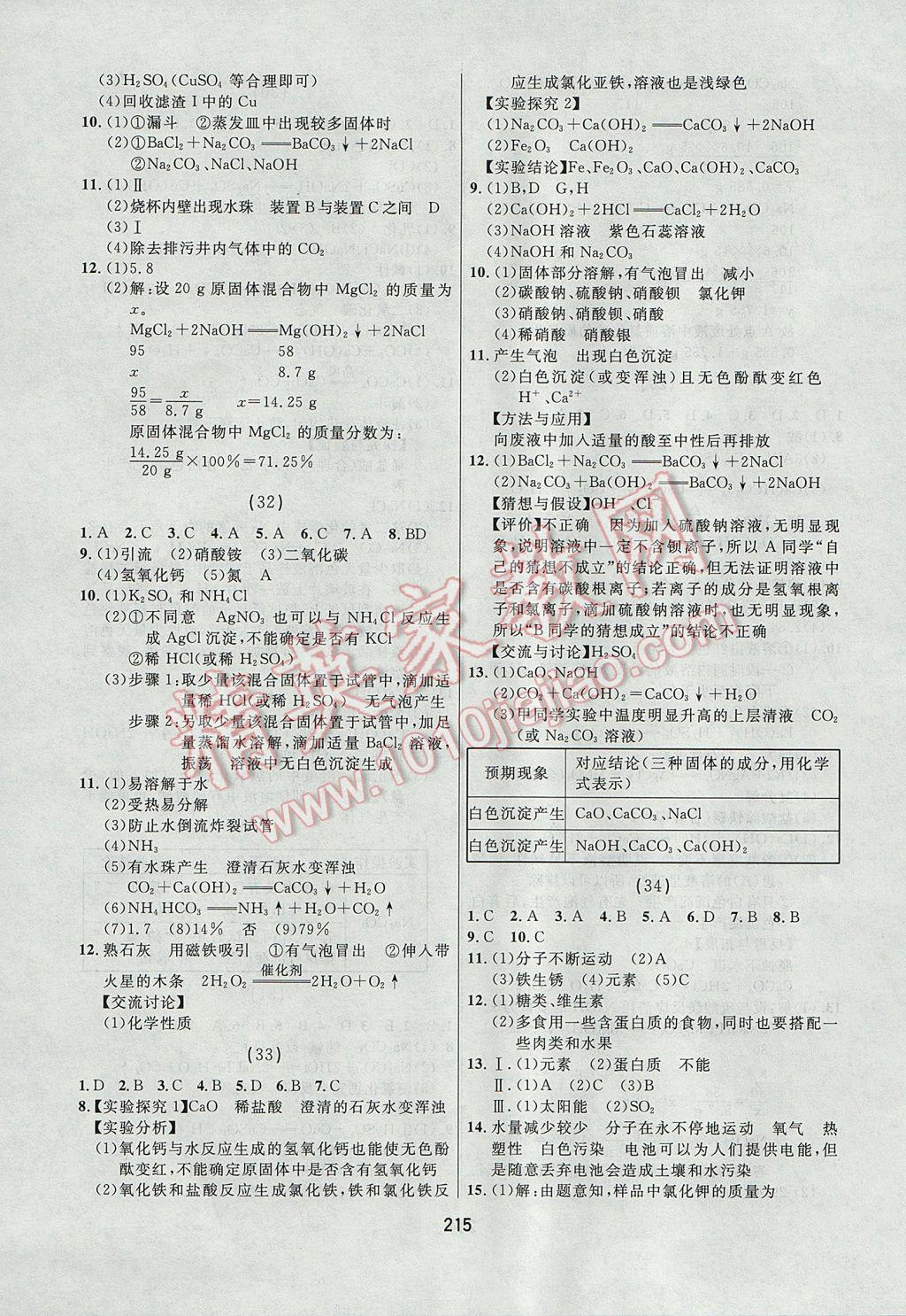 2017年龙江中考标准复习教材化学人教版大庆地区专用 参考答案第11页