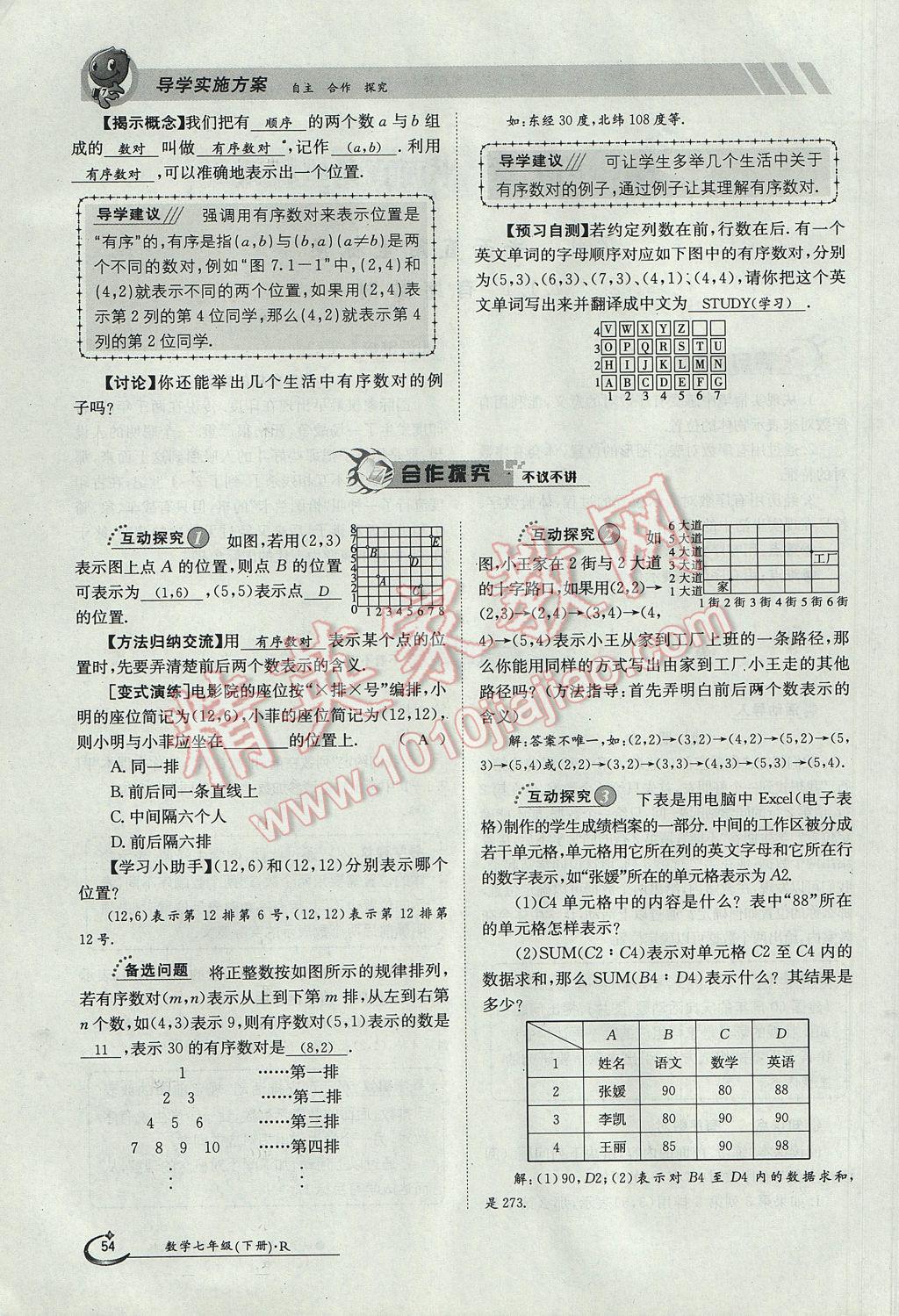 2017年金太阳导学案七年级数学下册 第七章 平面直角坐标系第14页