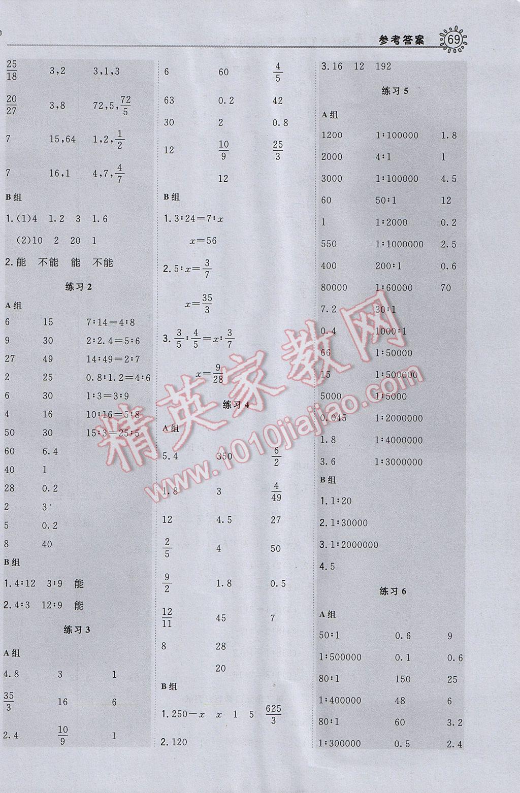 2017年星級(jí)口算天天練六年級(jí)數(shù)學(xué)下冊(cè)北師大版 參考答案第3頁