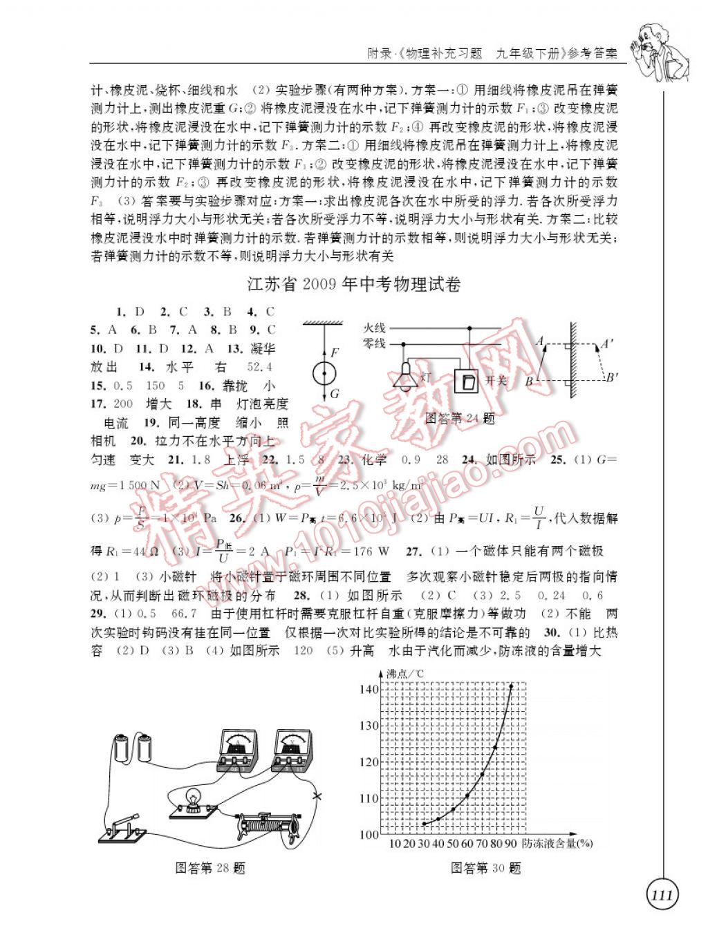 2017年物理補(bǔ)充習(xí)題九年級(jí)下冊(cè)蘇科版江蘇鳳凰科學(xué)技術(shù)出版社 參考答案第7頁(yè)