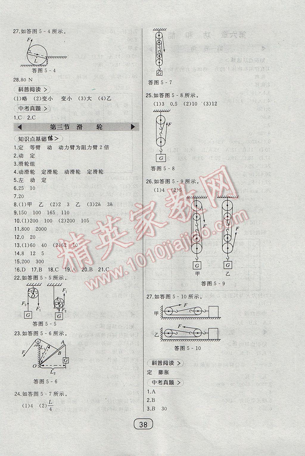 2017年北大綠卡八年級物理下冊北京課改版 參考答案第2頁