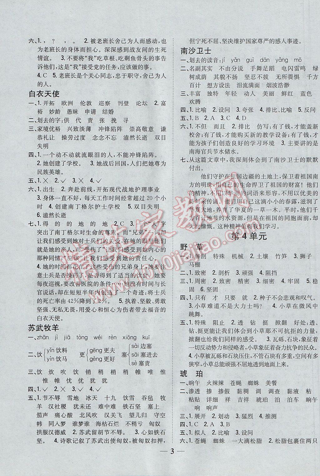 2017年全科王同步課時練習六年級語文下冊北師大版 參考答案第3頁