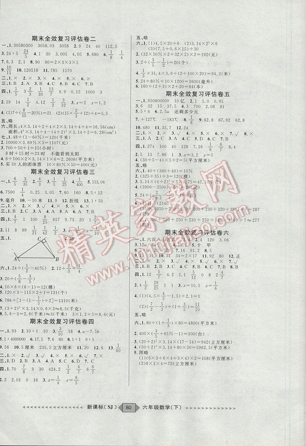 2017年陽光計劃第二步六年級數(shù)學下冊蘇教版 參考答案第4頁