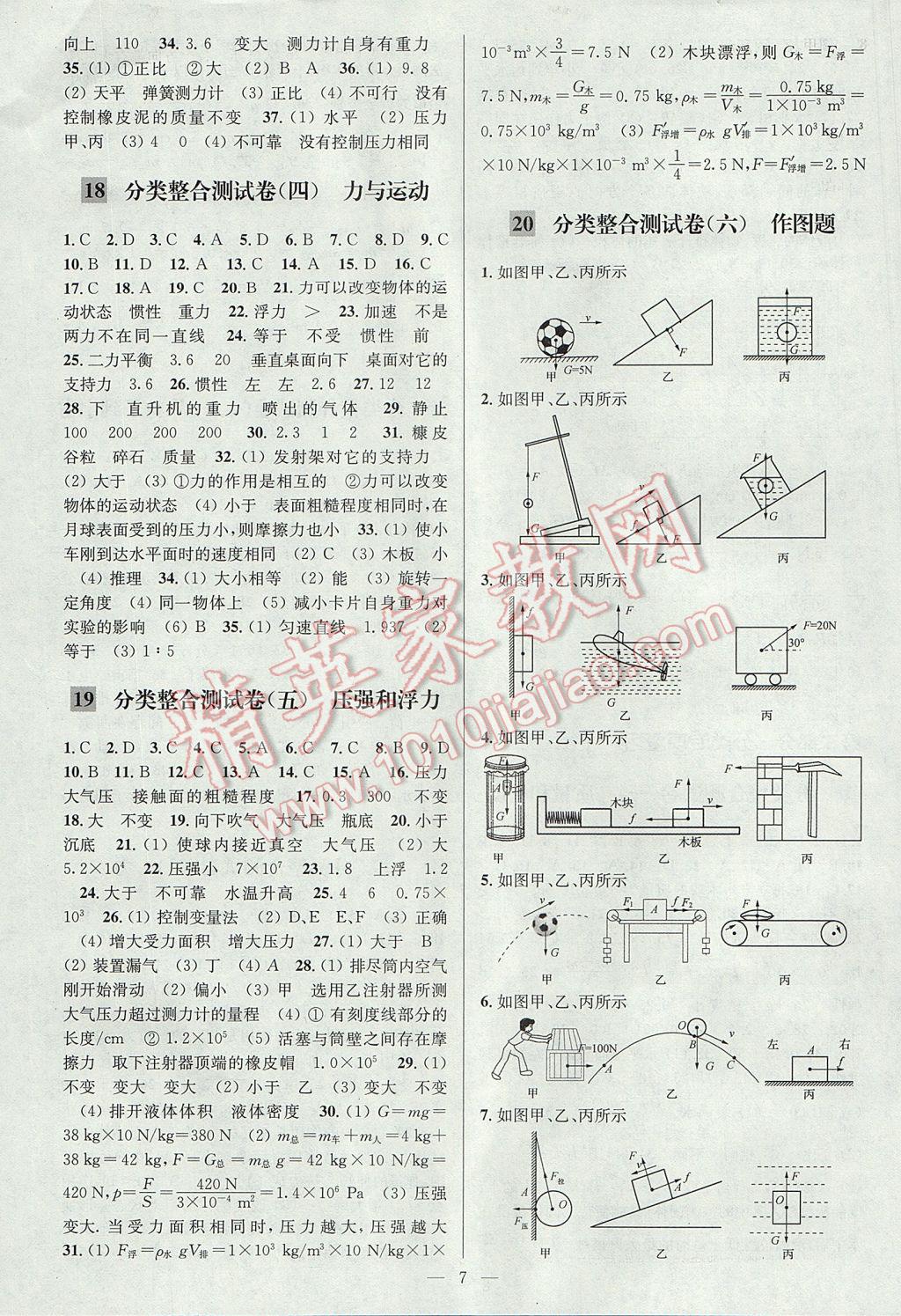 2017年亮點給力大試卷八年級物理下冊江蘇版 參考答案第7頁