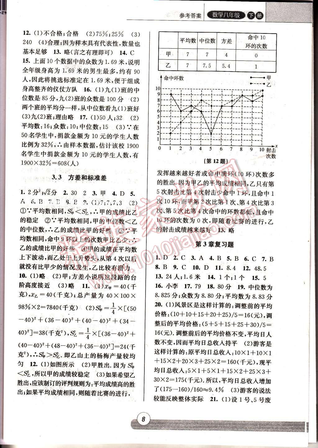 2017年浙江新課程三維目標(biāo)測評(píng)課時(shí)特訓(xùn)八年級(jí)數(shù)學(xué)下冊(cè)浙教版 參考答案第8頁