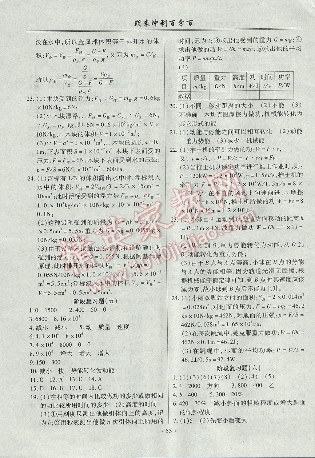 2017年期末沖刺百分百八年級物理下冊人教版 參考答案第3頁