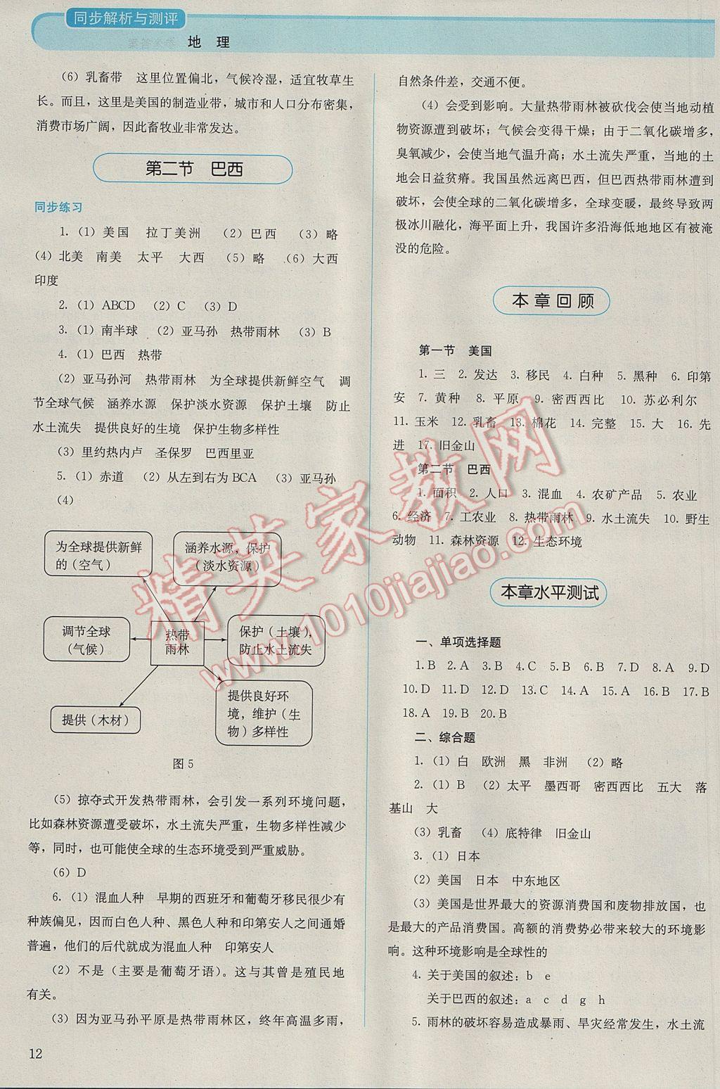 2017年人教金学典同步解析与测评七年级地理下册人教版山西专用 参考答案第12页