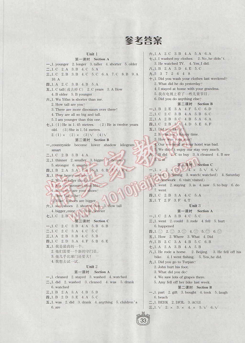 2017年世紀(jì)百通課時(shí)作業(yè)小學(xué)課時(shí)同步練習(xí)六年級(jí)英語(yǔ)下冊(cè)人教PEP版 參考答案第1頁(yè)