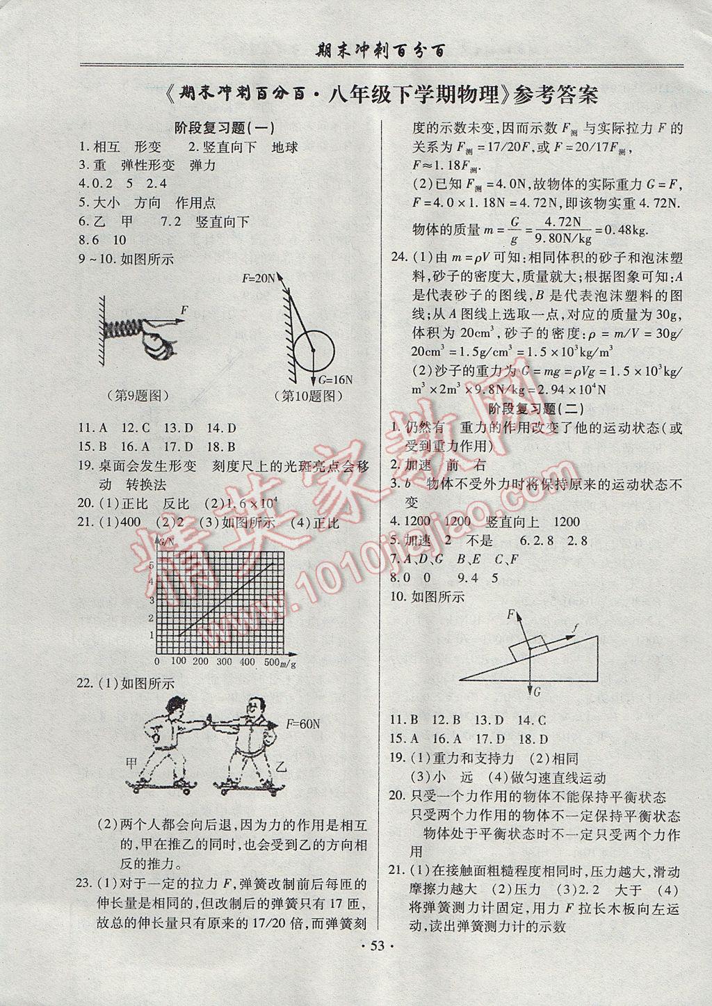 2017年期末沖刺百分百八年級物理下冊人教版 參考答案第1頁