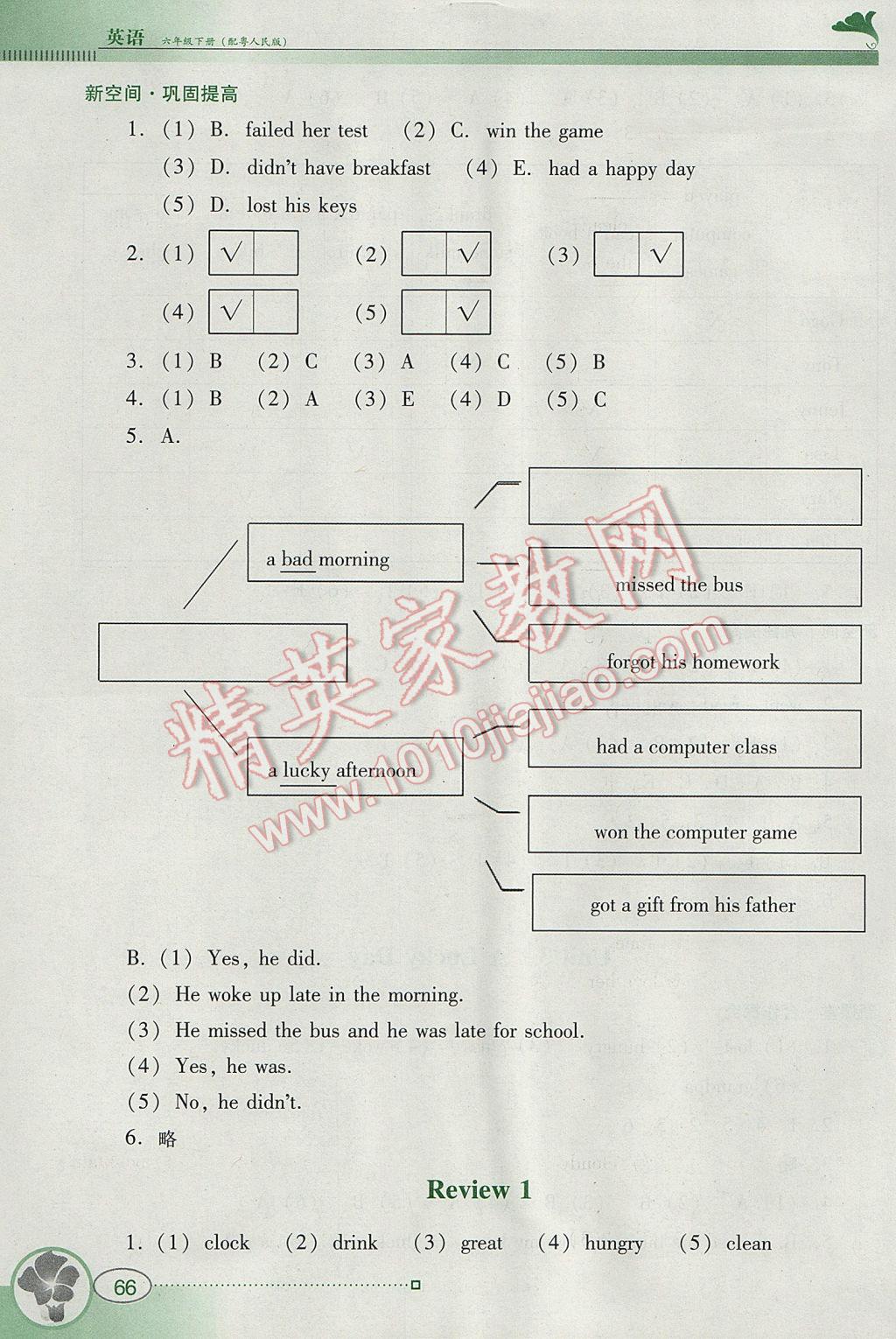 2017年南方新課堂金牌學(xué)案六年級英語下冊粵人民版 參考答案第4頁