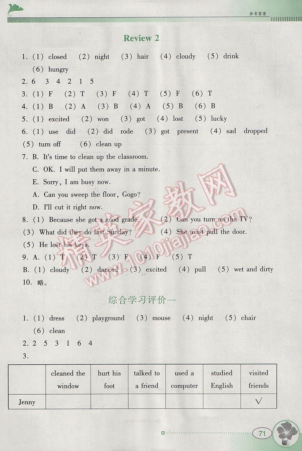 2017年南方新課堂金牌學(xué)案六年級(jí)英語下冊(cè)粵人民版 參考答案第9頁